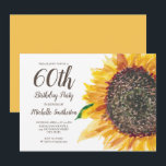 Zonnebloem Waterverf Floral White 60th Birthday Kaart<br><div class="desc">Mooie gele en bruine zonnebloem-waterverf,  floreel en groen op een witte 60e verjaardagsfeestdag voor vrouwen. De achterkant van deze kaart is een helder,  coördinerend geel. Ideaal voor de herfst- of zomerdag. Neem contact met ons op voor hulp bij het aanpassen of aanpassen van producten.</div>