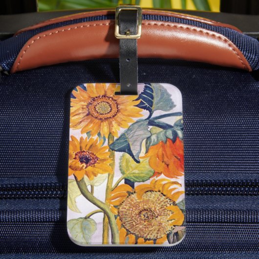 Zonnebloem Waterverf Flower Art Bagagelabel (Voorkant Insitu 2)