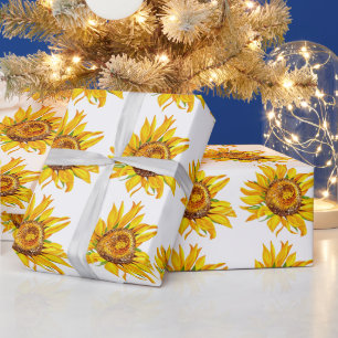 Zonnebloem Waterverf Flowers Cadeaupapier