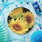 Zonnebloem Waterverf Flowers Yellow Black Paper Pl Papieren Bordje (Feest)