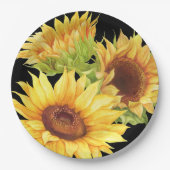 Zonnebloem Waterverf Flowers Yellow Black Paper Pl Papieren Bordje (Voorkant)