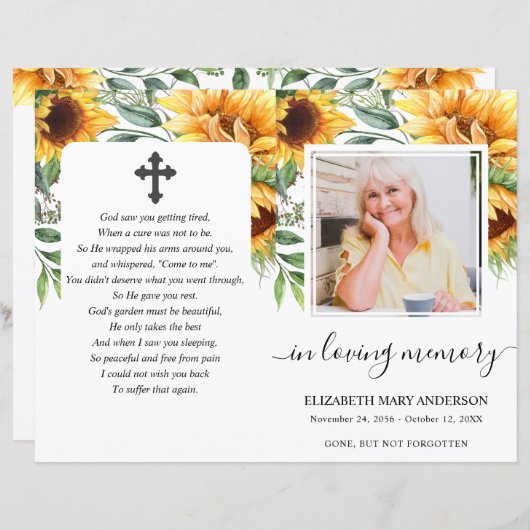 Zonnebloem Waterverf Foto Funeral Full Programme (Voorkant / Achterkant)