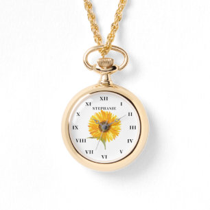 Zonnebloem Waterverf Geel Bloemig Modern Horloge