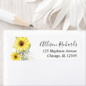 Zonnebloem waterverf geel retouradres etiket (Insitu)