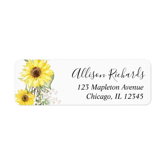 Zonnebloem waterverf geel retouradres etiket (Voorkant)