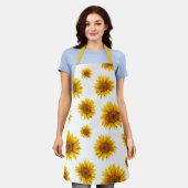 Zonnebloem. Waterverf geel rustiek bloemmotief Schort (Gedragen)