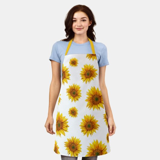 Zonnebloem. Waterverf geel rustiek bloemmotief Schort (Gedragen)