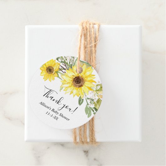 Zonnebloem waterverf groen geel zonnebloemen bedankjes labels (In situ)