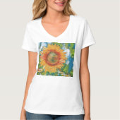 zonnebloem Waterverf groene blauwe achtergrond T-shirt (Voorkant)