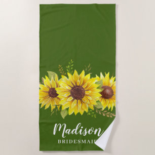 Zonnebloem Waterverf Groene Bridesmaid Favor Strandlaken