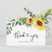 Zonnebloem Waterverf Hartelijk dank Bedankkaart (Staand voorkant)