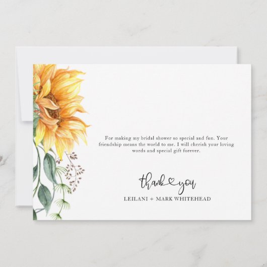 Zonnebloem Waterverf Hartelijk dank Bedankkaart (Achterkant)