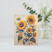 Zonnebloem Waterverf Herfsten Wend Tijdloze Kunst Briefkaart (Staand voorkant)