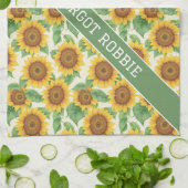 Zonnebloem Waterverf Kleurrijke Gepersonaliseerde  Theedoek (Gevouwen)