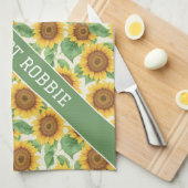 Zonnebloem Waterverf Kleurrijke Gepersonaliseerde  Theedoek (Quarter Fold)