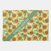 Zonnebloem Waterverf Kleurrijke Gepersonaliseerde  Theedoek (Horizontaal)