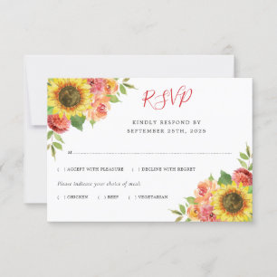 Zonnebloem Waterverf Koraal Bloemen Maaltijden Tro RSVP Kaartje