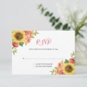 Zonnebloem Waterverf Koraalbloem RSVP Kaartje (Staand voorkant)