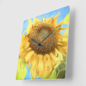 Zonnebloem Waterverf Land Geel Blauw Rustisch Vierkante Klok (Hoek)