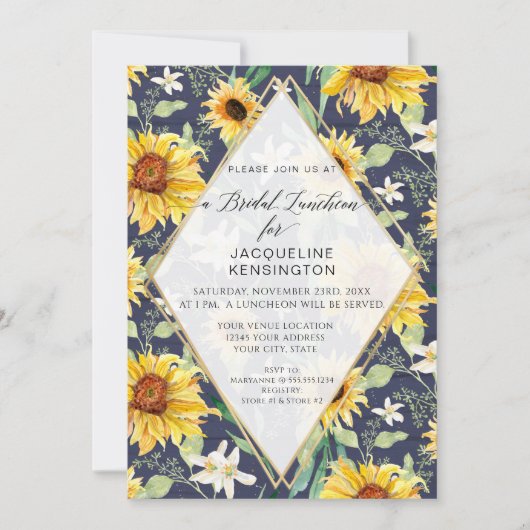 Zonnebloem Waterverf olievlek Zeemacht Bridal Kaart (Voorkant)