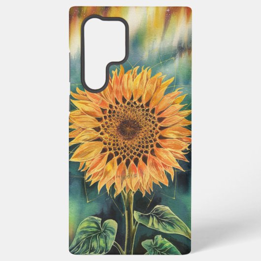 Zonnebloem Waterverf onder het noorderlicht Samsung Galaxy Hoesje (Achterkant)