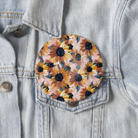 Zonnebloem Waterverf ontwerp Ronde Button 4,0 Cm (In situ)