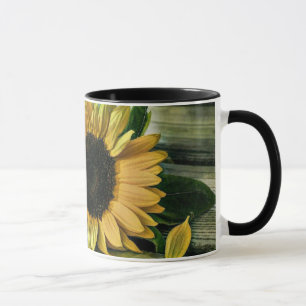 zonnebloem-Waterverf op een houten tafel Mok