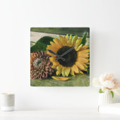  zonnebloem-Waterverf op een houten tafel    Vierkante Klok (Huis)