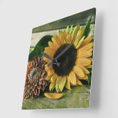  zonnebloem-Waterverf op een houten tafel    Vierkante Klok (Hoek)