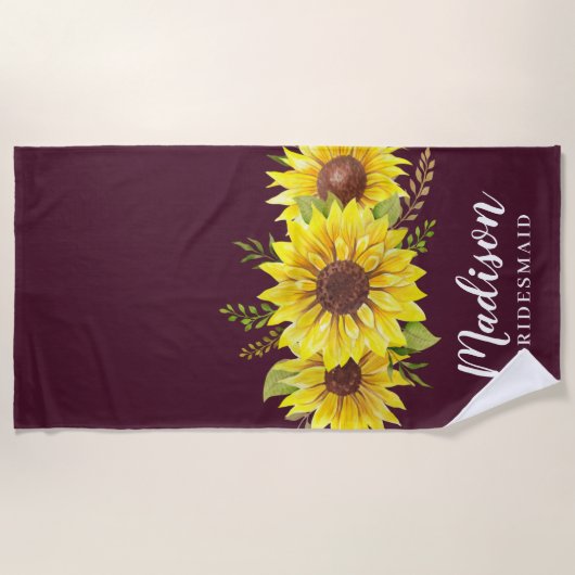 Zonnebloem Waterverf Rode bruidsschat Strandlaken (Voorkant)