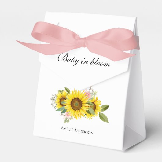 Zonnebloem Waterverf Roze Bloemen Baby shower Bedankdoosjes (Voorkant Zijde)