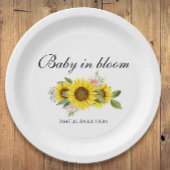 Zonnebloem Waterverf Roze Bloemen Baby shower Papieren Bordje