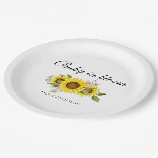 Zonnebloem Waterverf Roze Bloemen Baby shower Papieren Bordje (Gekanteld)