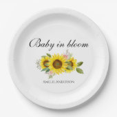 Zonnebloem Waterverf Roze Bloemen Baby shower Papieren Bordje (Voorkant)
