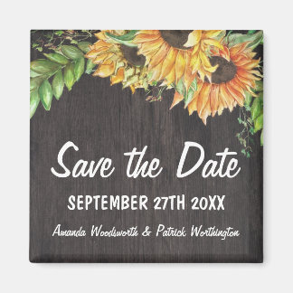 Zonnebloem Waterverf Rustiek Land Save the Date Magneet