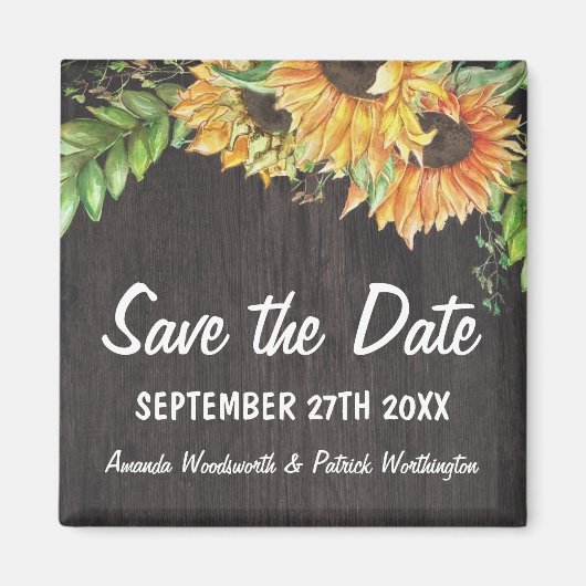 Zonnebloem Waterverf Rustiek Land Save the Date Magneet (Voorkant)