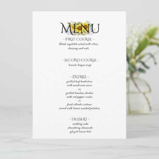 Zonnebloem waterverf rustieke bruiloft menu (Staand voorkant)