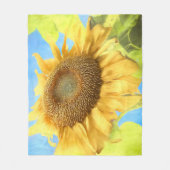 Zonnebloem Waterverf Rustisch Geel Blauw Land Fleece Deken (Voorkant)