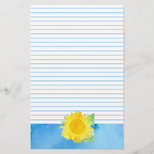 Zonnebloem Waterverf Schilderblauw gelijnd Briefpapier