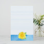 Zonnebloem Waterverf schilderij blauw gevoerd Briefpapier (Staand voorkant)