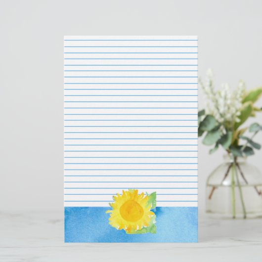Zonnebloem Waterverf schilderij blauw gevoerd Briefpapier (Staand voorkant)