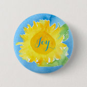 Zonnebloem Waterverf schilderij Joyful Blue Ronde Button 5,7 Cm (Voorkant)