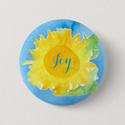 Zonnebloem Waterverf schilderij Joyful Blue Ronde Button 5,7 Cm (Voorkant)