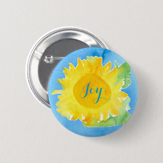 Zonnebloem Waterverf schilderij Joyful Blue Ronde Button 5,7 Cm (Voorkant /achterkant)