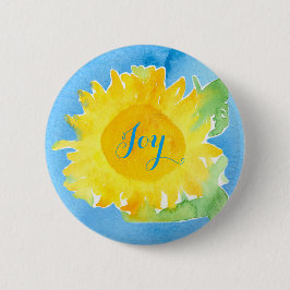 Zonnebloem Waterverf schilderij Joyful Blue Ronde Button 5,7 Cm