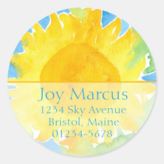 Zonnebloem Waterverf schilderij retouradres Ronde Sticker (Voorkant)