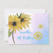 Zonnebloem Waterverf Vijfde Meisje Foto Verjaardag Bedankkaart (Achterkant)