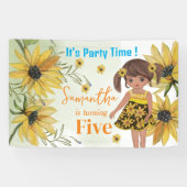 Zonnebloem Waterverf Vijfde Meisje Verjaardag Spandoek (Horizontaal)