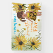 Zonnebloem Waterverf Vijfde Meisje Verjaardag Spandoek (Verticaal)