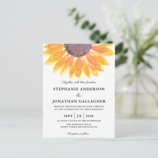 Zonnebloem Waterverf Weddenschap Briefkaart (Staand voorkant)